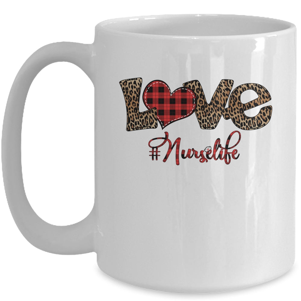 Love Nurse Life Leopard Plaid Nursing Lovers Valentines Gift Mug Coffee Mug | Teecentury.com