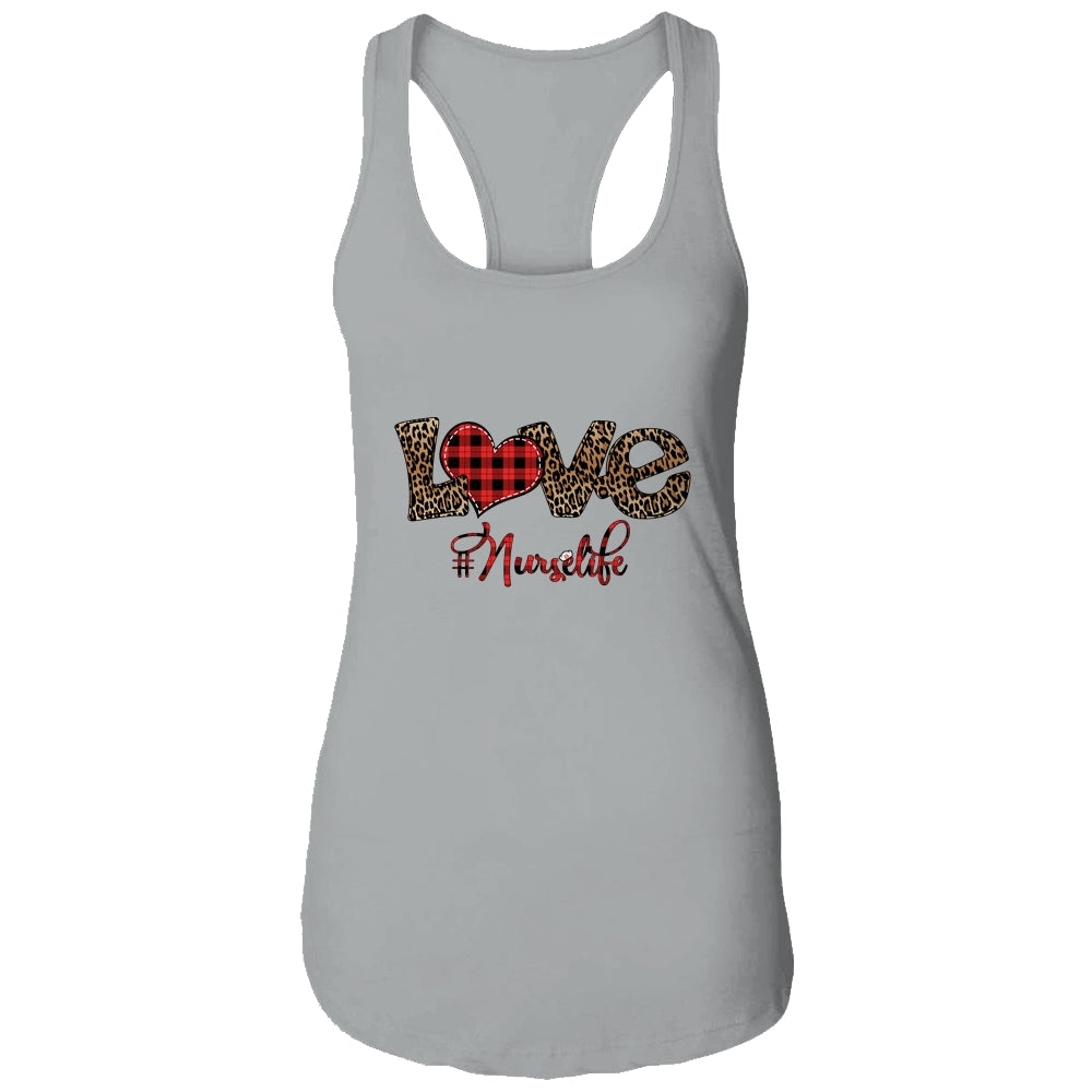 Love Nurse Life Leopard Plaid Nursing Lovers Valentines Gift T-Shirt & Tank Top | Teecentury.com