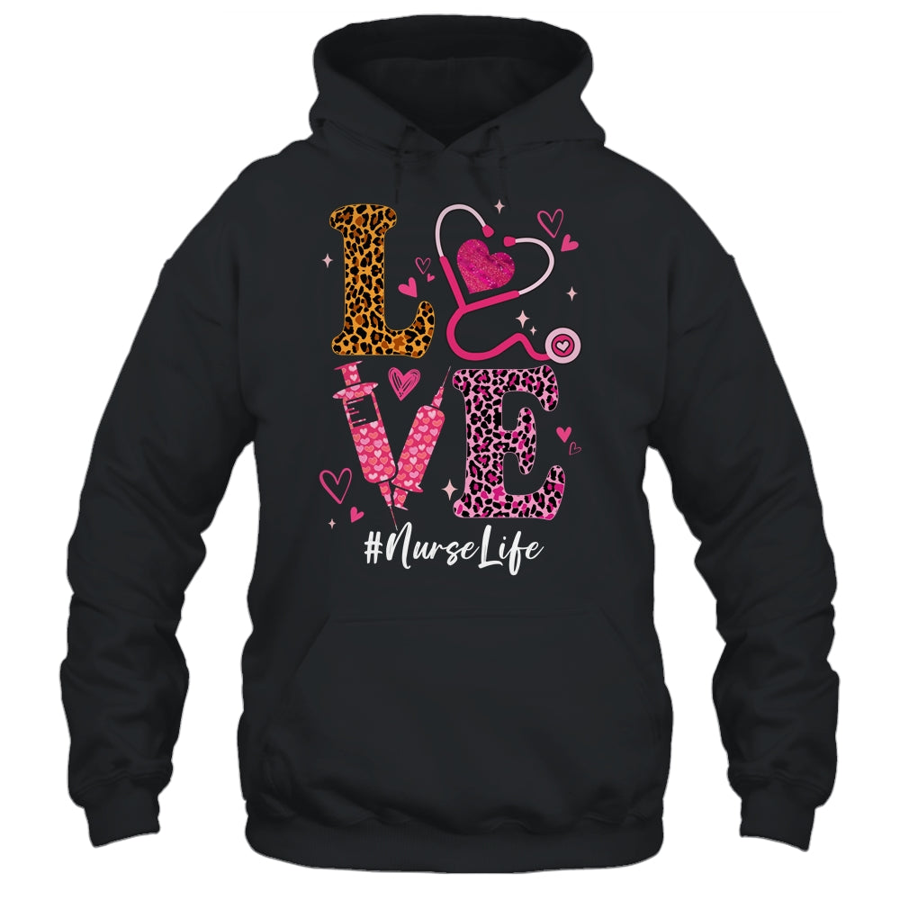 Love Nurse Life Leopard Valentine Day Nursing Women Shirt & Tank Top | teecentury