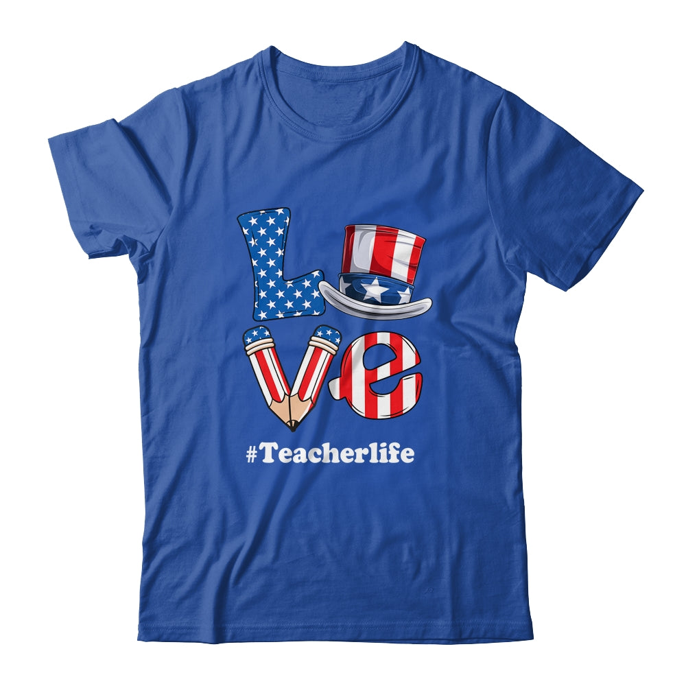 Love Teacher Life American Flag USA 4th Of July Fourth Shirt & Tank Top | teecentury