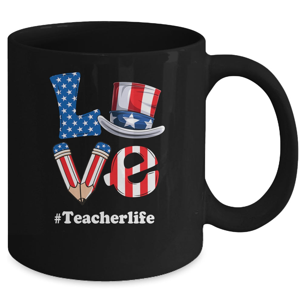 Love Teacher Life American Flag USA 4th Of July Fourth Mug | teecentury