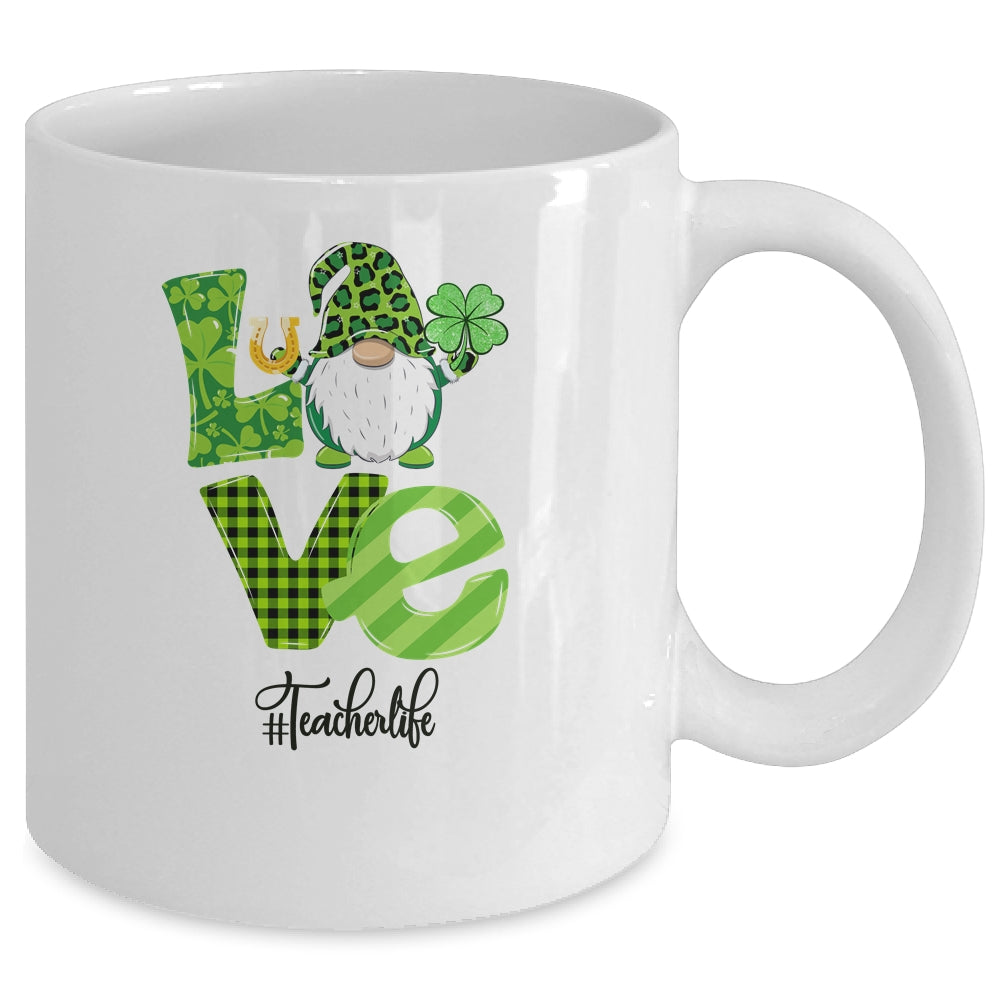 Love Teacher Life Gnome Leopard Shamrock St Patrick's Day Mug Coffee Mug | Teecentury.com