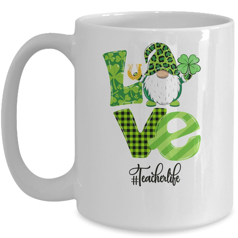 Love Teacher Life Gnome Leopard Shamrock St Patrick's Day Mug Coffee Mug | Teecentury.com