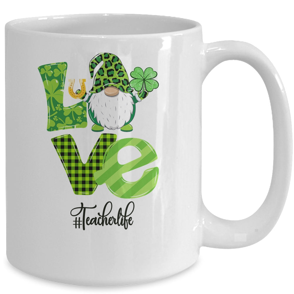Love Teacher Life Gnome Leopard Shamrock St Patrick's Day Mug Coffee Mug | Teecentury.com