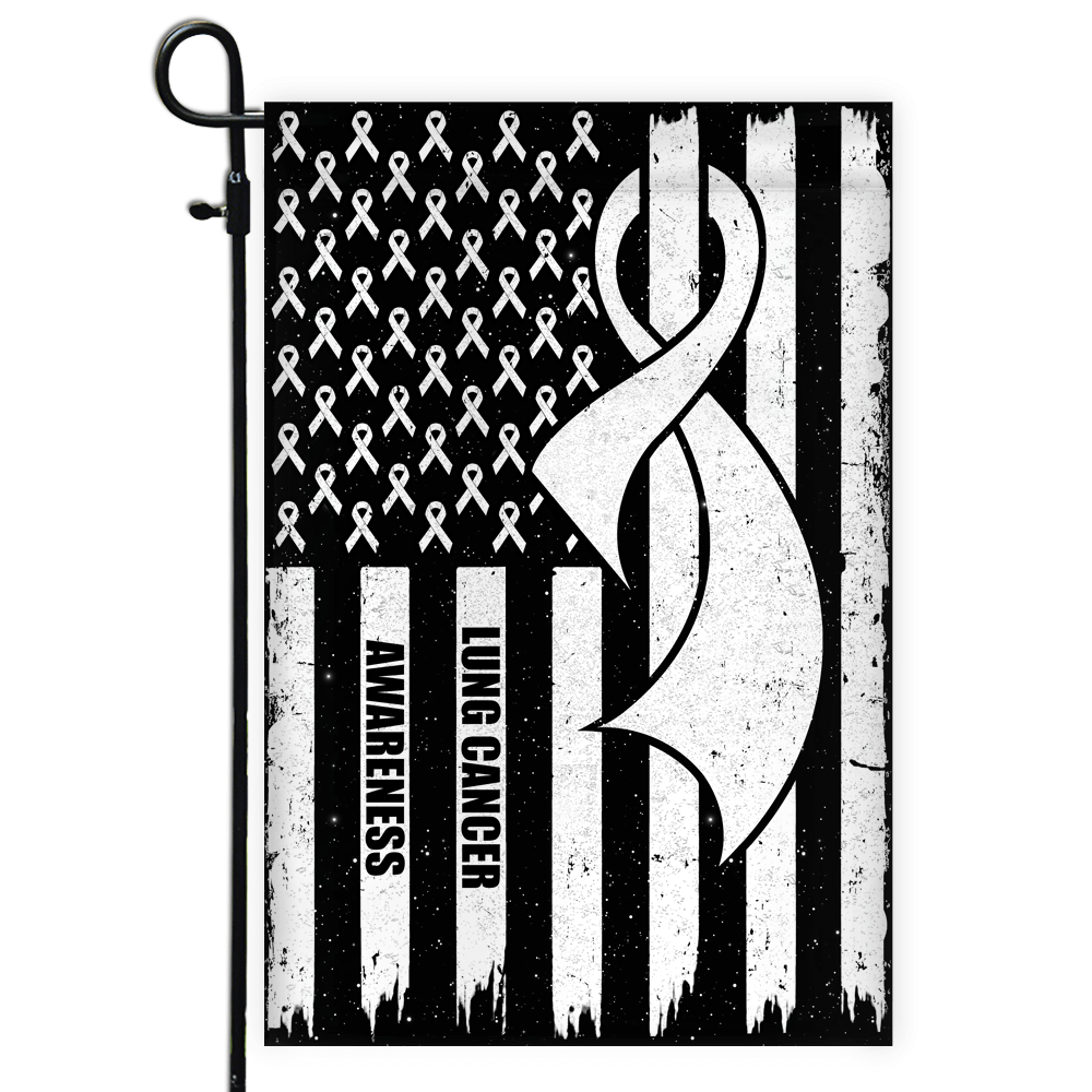 Lung Cancer Awareness America Flag White Ribbon Flag | Teecentury.com