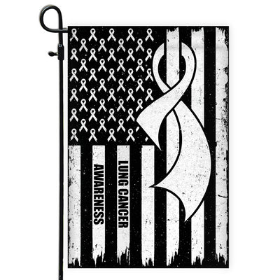Lung Cancer Awareness America Flag White Ribbon Flag | Teecentury.com