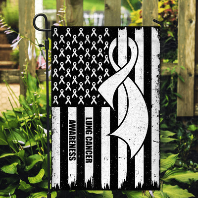 Lung Cancer Awareness America Flag White Ribbon Flag | Teecentury.com