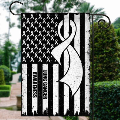Lung Cancer Awareness America Flag White Ribbon Flag | Teecentury.com