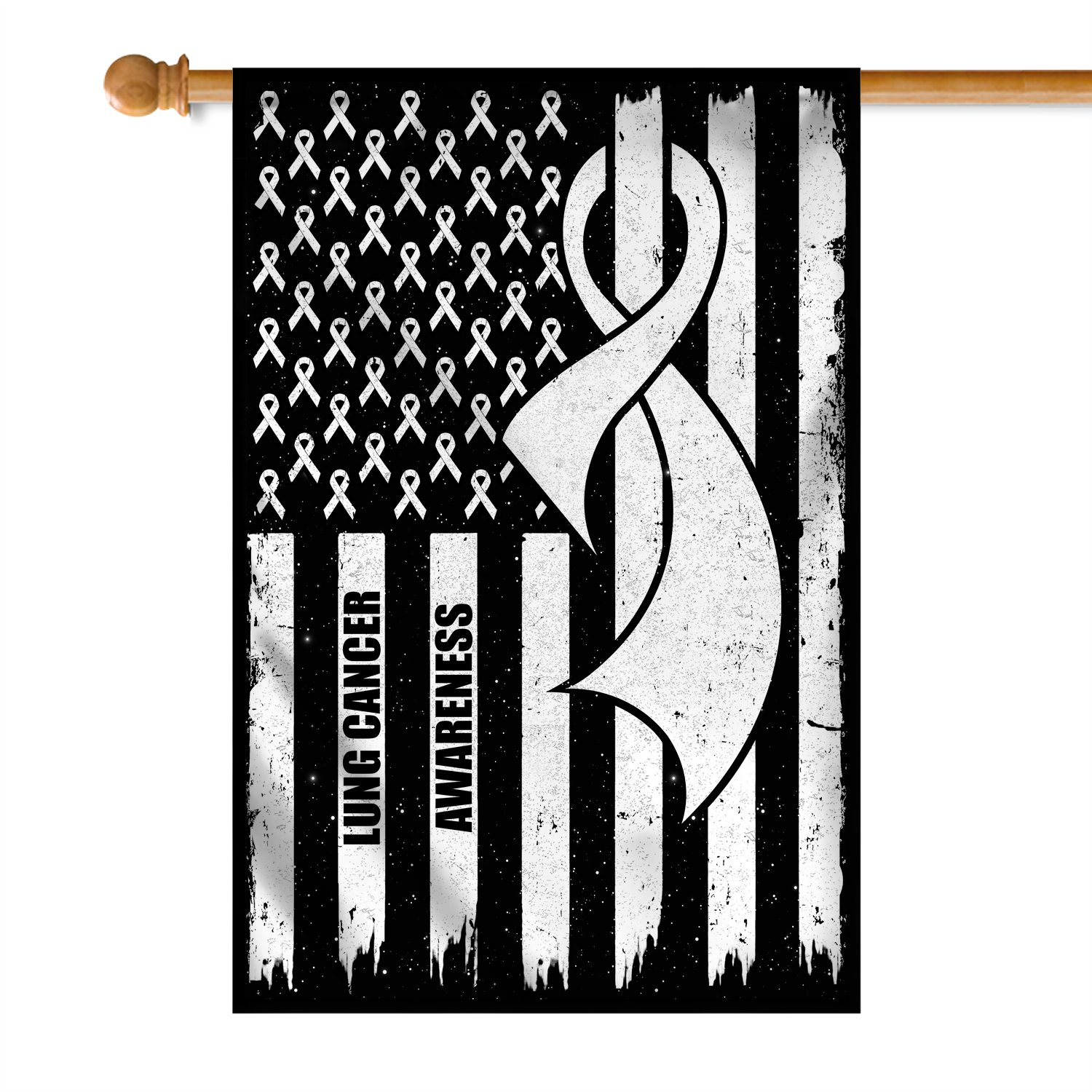 Lung Cancer Awareness America Flag White Ribbon Flag | Teecentury.com