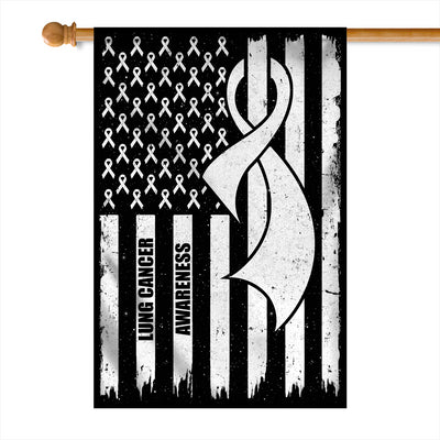 Lung Cancer Awareness America Flag White Ribbon Flag | Teecentury.com