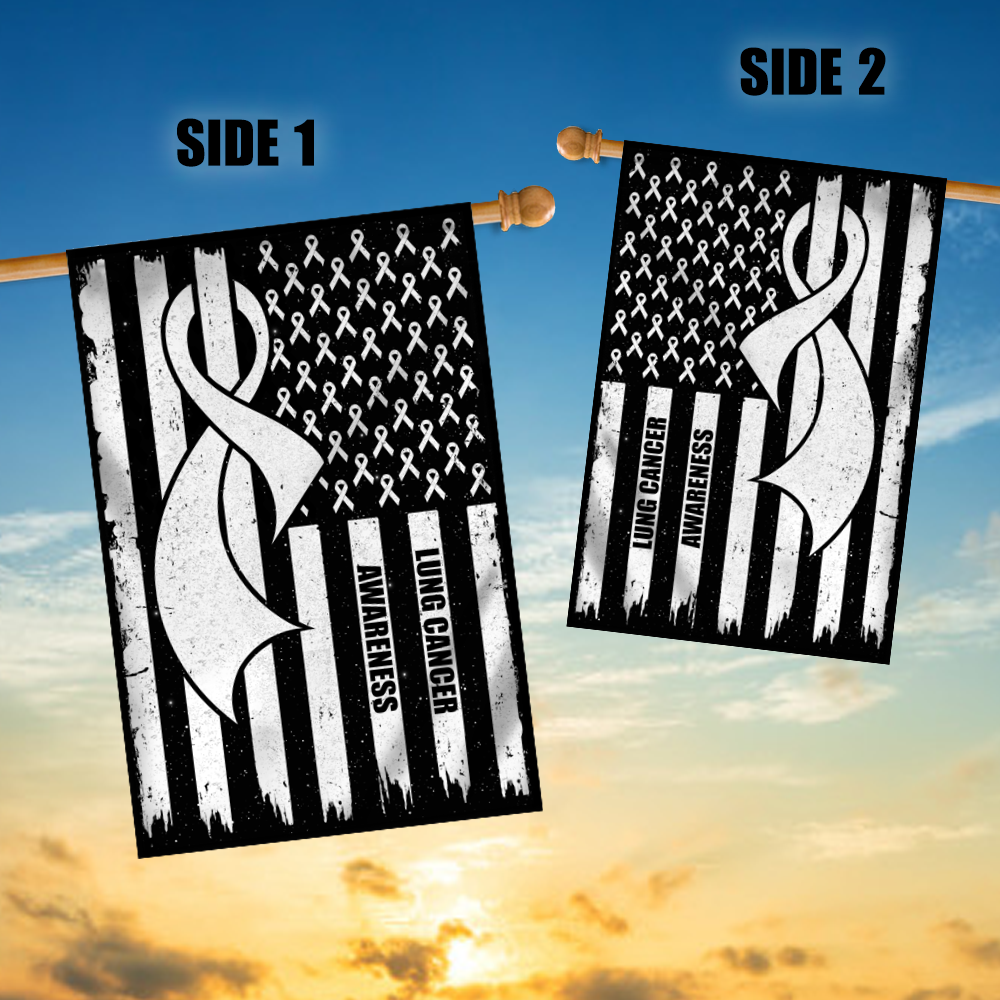 Lung Cancer Awareness America Flag White Ribbon Flag | Teecentury.com