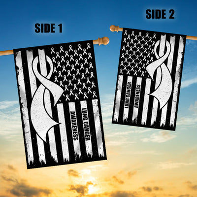 Lung Cancer Awareness America Flag White Ribbon Flag | Teecentury.com