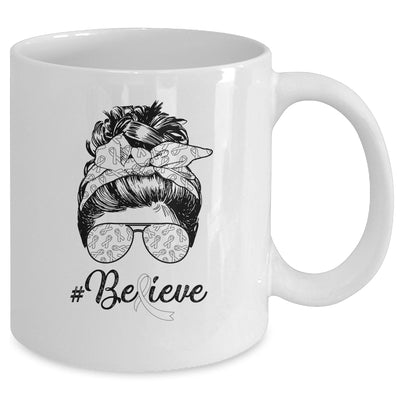 Lung Cancer Awareness Messy Bun Warrior Believe White Ribbon Mug Coffee Mug | Teecentury.com