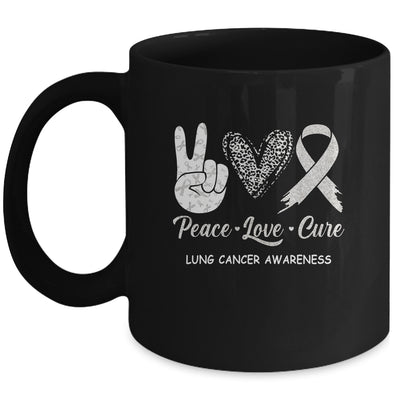 Lung Cancer Awareness Peace Love Cure Leopard Mug Coffee Mug | Teecentury.com