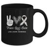 Lung Cancer Awareness Peace Love Cure Leopard Mug Coffee Mug | Teecentury.com
