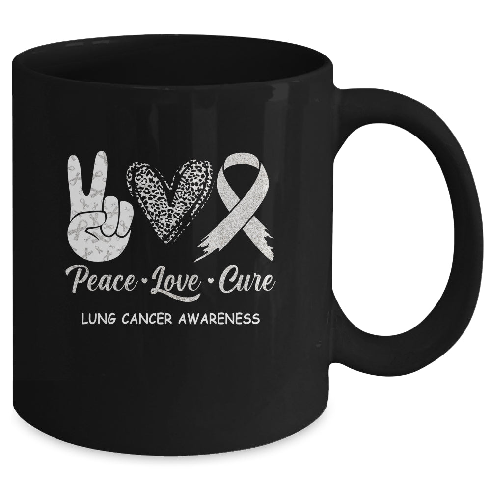 Lung Cancer Awareness Peace Love Cure Leopard Mug Coffee Mug | Teecentury.com