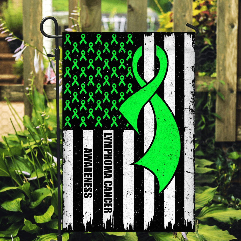 Lymphoma Cancer Awareness America Flag Green Ribbon Flag | Teecentury.com