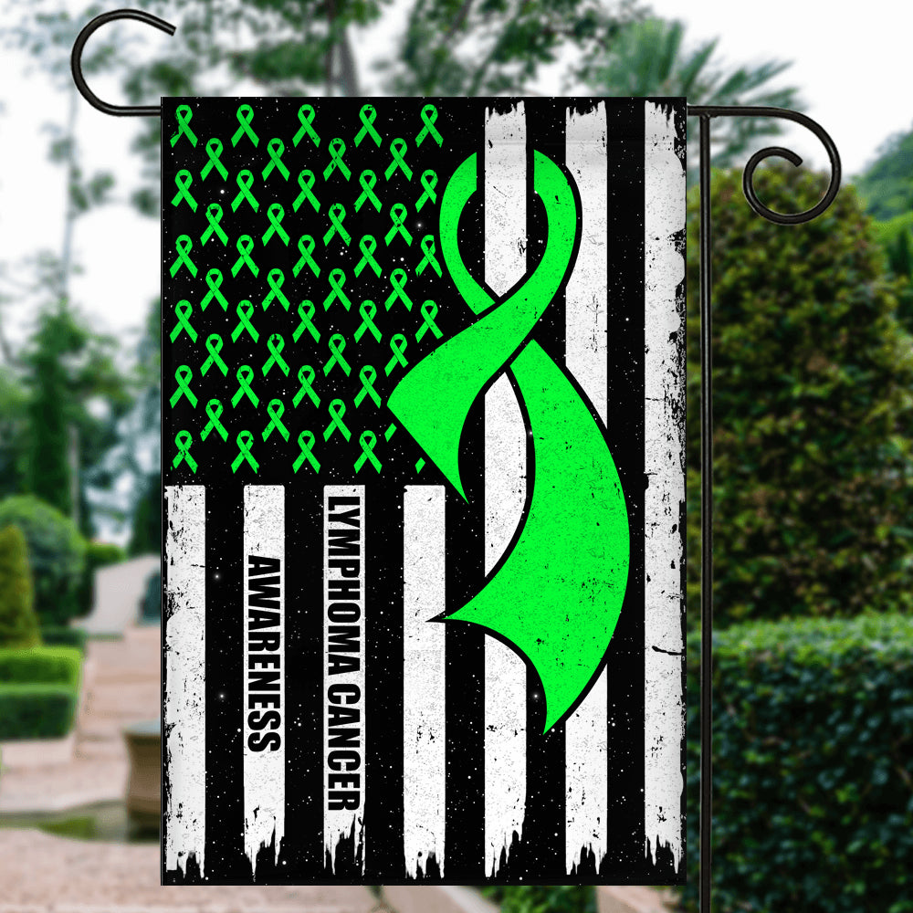Lymphoma Cancer Awareness America Flag Green Ribbon Flag | Teecentury.com