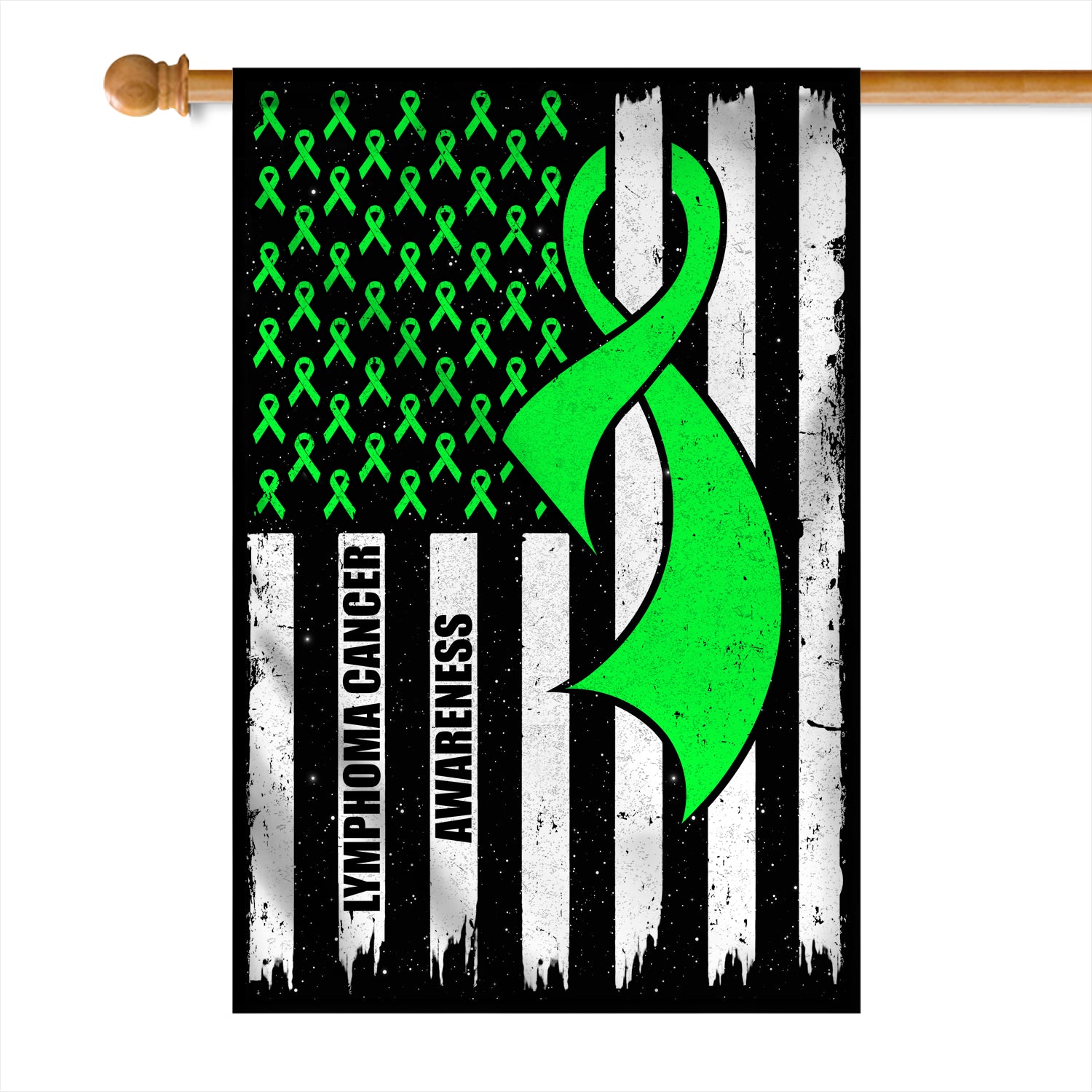 Lymphoma Cancer Awareness America Flag Green Ribbon Flag | Teecentury.com
