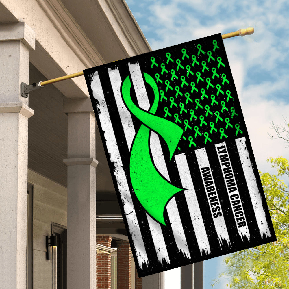 Lymphoma Cancer Awareness America Flag Green Ribbon Flag | Teecentury.com