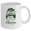 Lymphoma Liver Awareness Messy Bun Warrior Believe Green Mug Coffee Mug | Teecentury.com