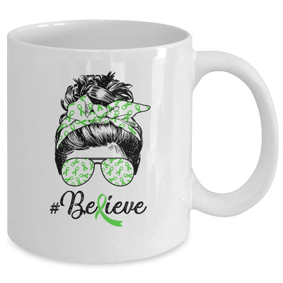 Lymphoma Liver Awareness Messy Bun Warrior Believe Green Mug Coffee Mug | Teecentury.com