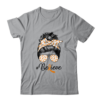 MS Leukemia Awareness Messy Bun Warrior Believe Orange T-Shirt & Tank Top | Teecentury.com