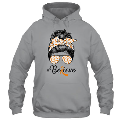 MS Leukemia Awareness Messy Bun Warrior Believe Orange T-Shirt & Tank Top | Teecentury.com