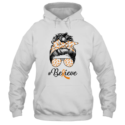 MS Leukemia Awareness Messy Bun Warrior Believe Orange T-Shirt & Tank Top | Teecentury.com