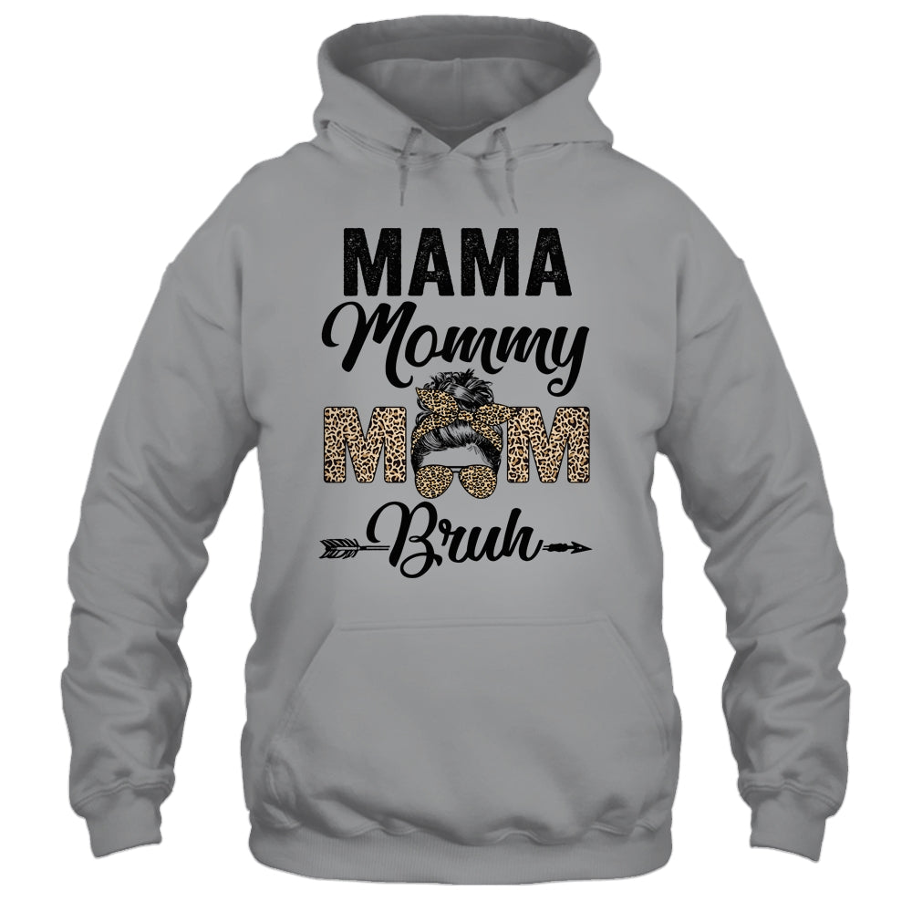 Mama Mommy Mom Bruh Leopard Messy Bun Mothers Day Shirt & Tank Top | teecentury