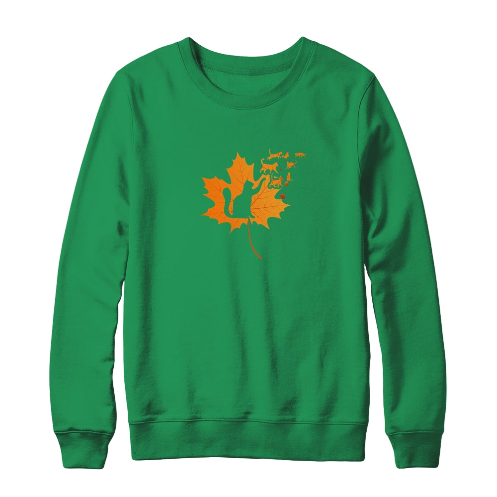 Maple Cat Leaf Fall Hello Autumn Funny Cat Kitten Lover T-Shirt & Sweatshirt | Teecentury.com