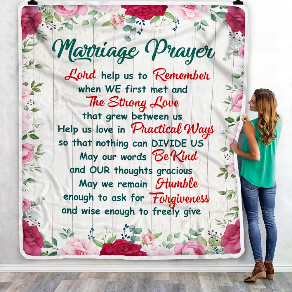 Marriage Prayer Blanket Anniversary Wedding Christian Engagement For Couples Bride Groom Newly Engaged Fleece Throw Blanket | teecentury