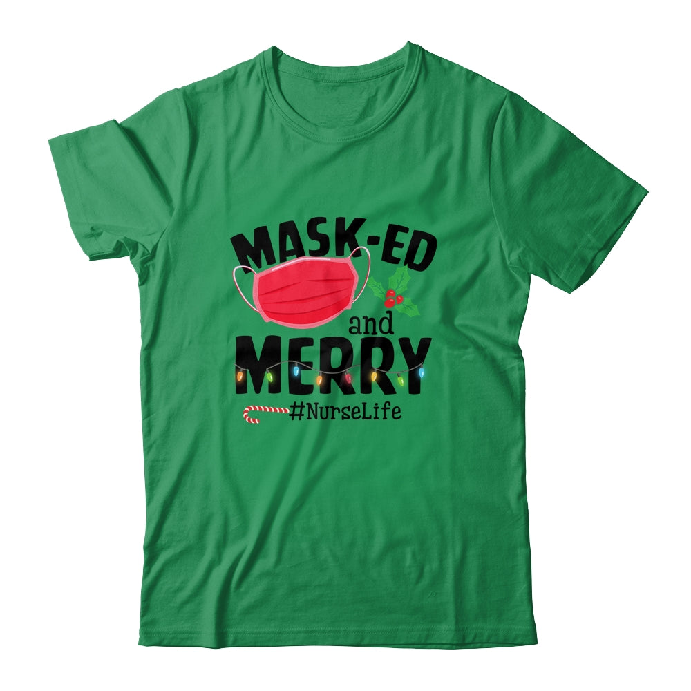 Masked And Merry Nurse Life Nurse Christmas 2022 T-Shirt & Sweatshirt | Teecentury.com