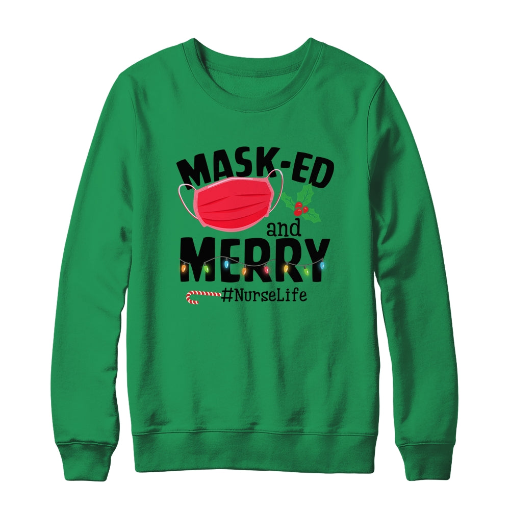 Masked And Merry Nurse Life Nurse Christmas 2022 T-Shirt & Sweatshirt | Teecentury.com