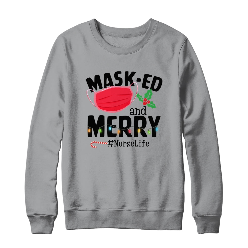 Masked And Merry Nurse Life Nurse Christmas 2022 T-Shirt & Sweatshirt | Teecentury.com
