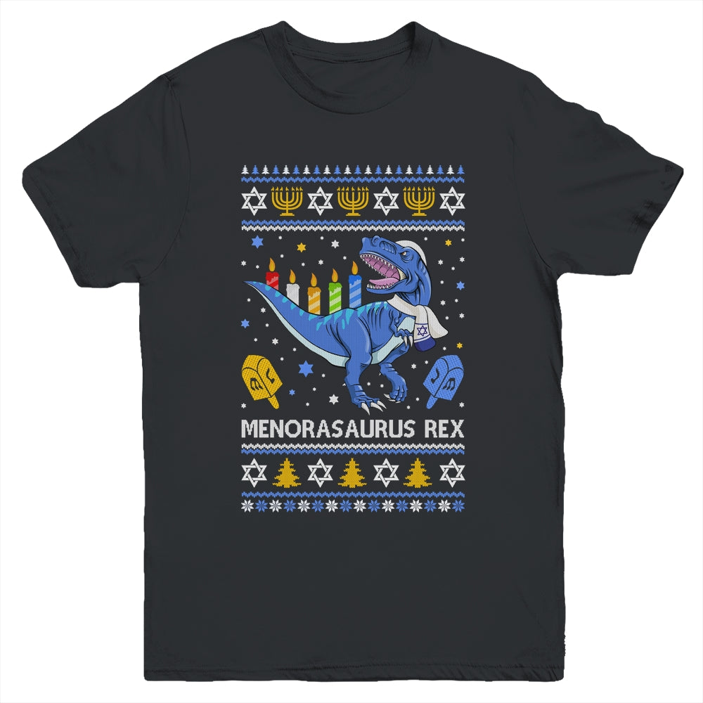Menorasaurus Rex Trex Menorah Ugly Hanukkah Chanukkah Youth Youth Shirt | Teecentury.com