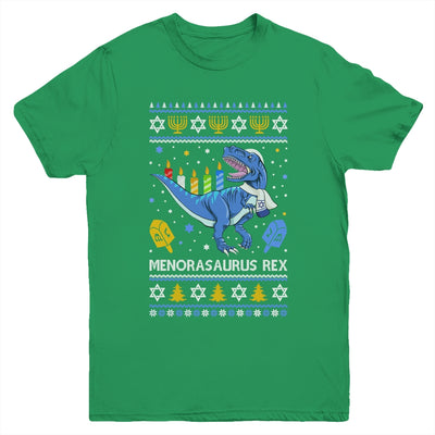 Menorasaurus Rex Trex Menorah Ugly Hanukkah Chanukkah Youth Youth Shirt | Teecentury.com