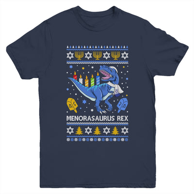 Menorasaurus Rex Trex Menorah Ugly Hanukkah Chanukkah Youth Youth Shirt | Teecentury.com