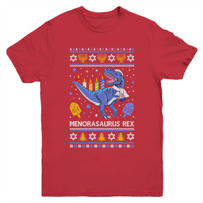 Menorasaurus Rex Trex Menorah Ugly Hanukkah Chanukkah Youth Youth Shirt | Teecentury.com