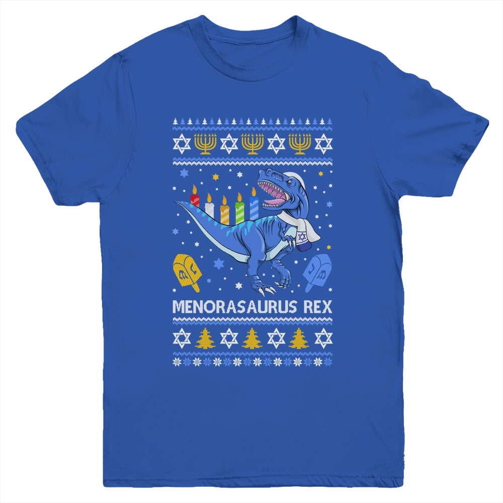 Menorasaurus Rex Trex Menorah Ugly Hanukkah Chanukkah Youth Youth Shirt | Teecentury.com