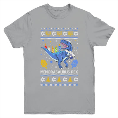 Menorasaurus Rex Trex Menorah Ugly Hanukkah Chanukkah Youth Youth Shirt | Teecentury.com
