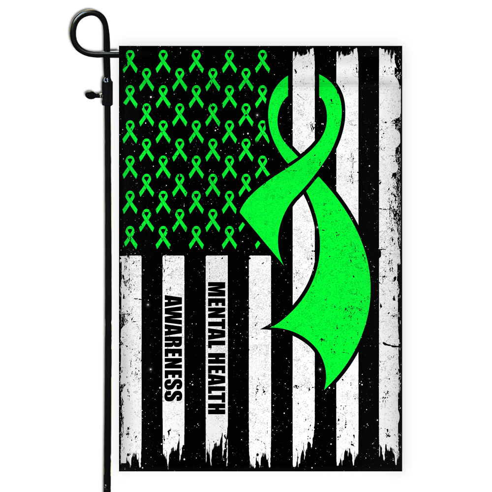 Mental Health Awareness America Flag Green Ribbon Flag | Teecentury.com