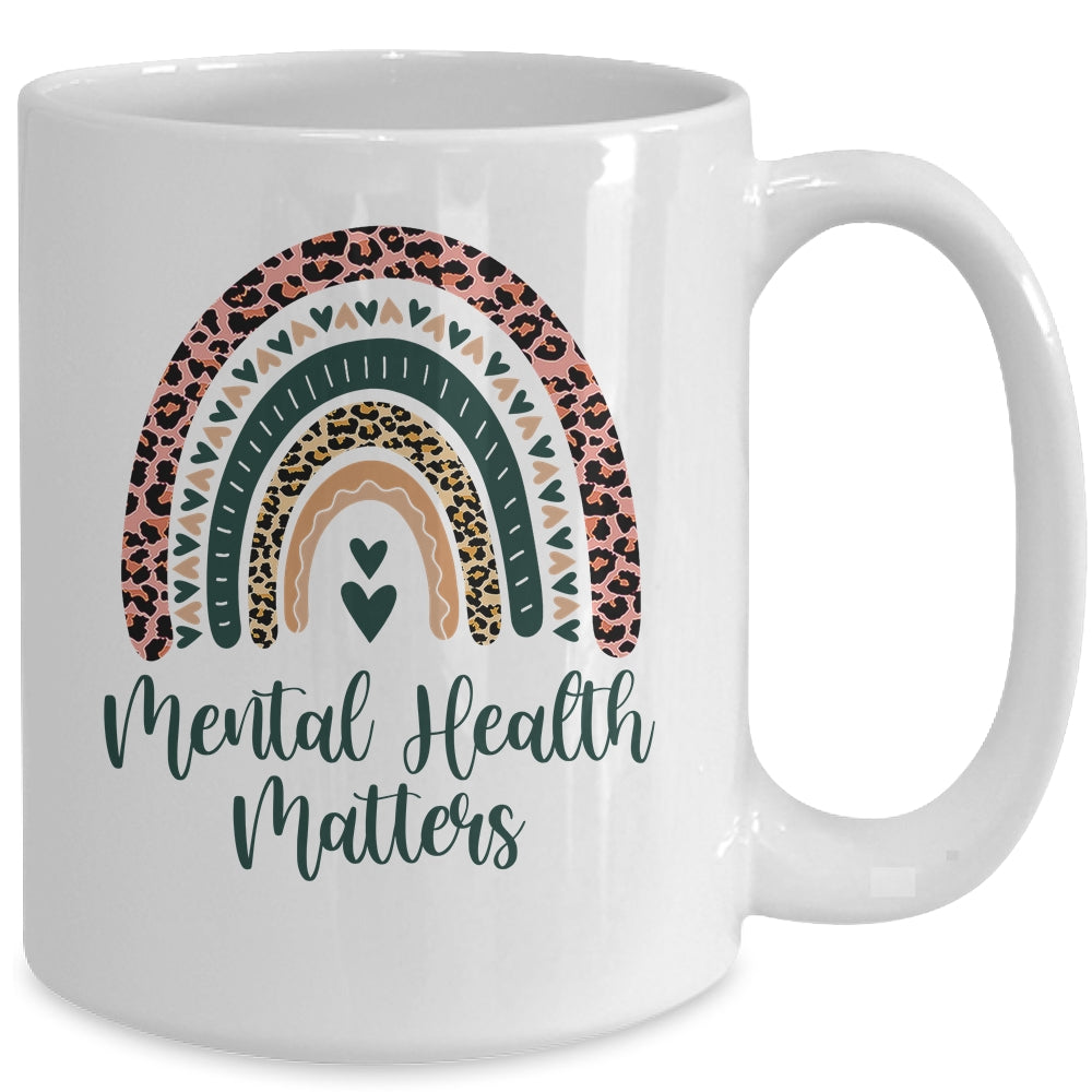 Mental Health Matters Leopard Print Boho Rainbow Awareness Mug Coffee Mug | Teecentury.com