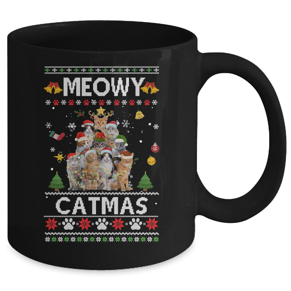 Meowy Catmas Ugly Christmas Tree Funny Xmas Cat Sweater Gift Mug Coffee Mug | Teecentury.com