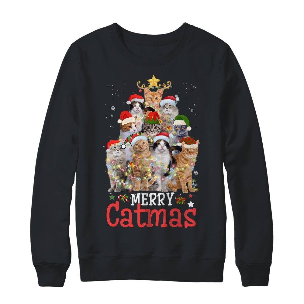Merry Catmas Xmas Gift Funny Cat Christmas Tree T-Shirt & Sweatshirt | Teecentury.com