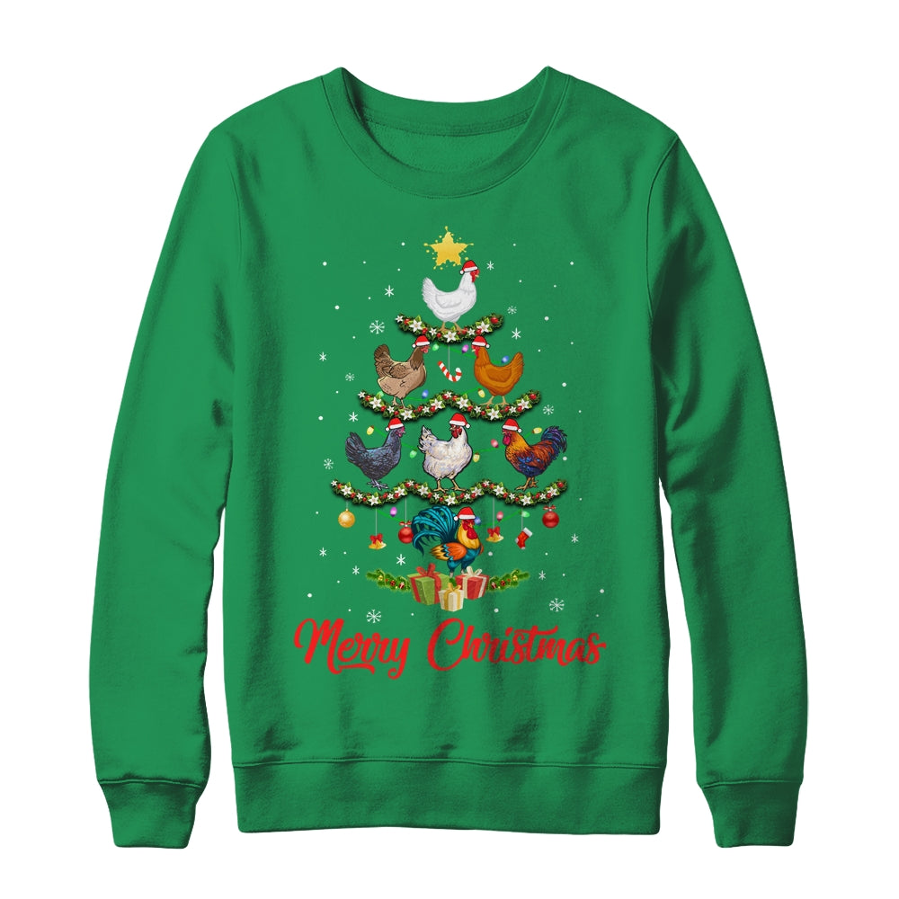 Merry Chickenmas Chicken Christmas Tree Funny Farmer Xmas Shirt & Sweatshirt | teecentury
