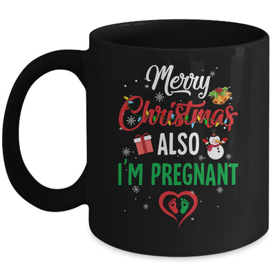 Merry Christmas Also Im Pregnant Xmas Pregnancy Announcement Mug Coffee Mug | Teecentury.com