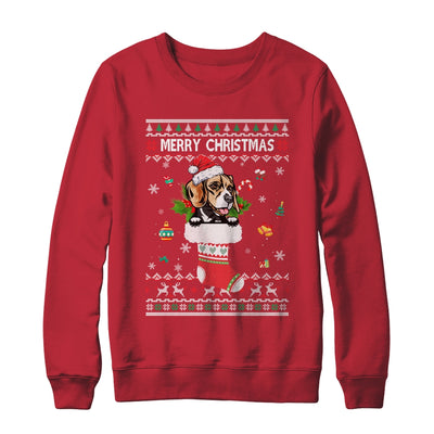 Merry Christmas Beagle In Sock Dog Funny Ugly Xmas T-Shirt & Sweatshirt | Teecentury.com
