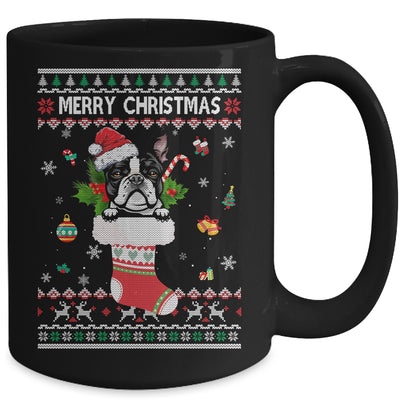 Merry Christmas Boston Terrier In Sock Dog Funny Ugly Xmas Mug Coffee Mug | Teecentury.com