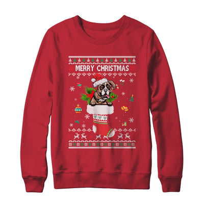 Merry Christmas Boxer In Sock Dog Funny Ugly Xmas T-Shirt & Sweatshirt | Teecentury.com